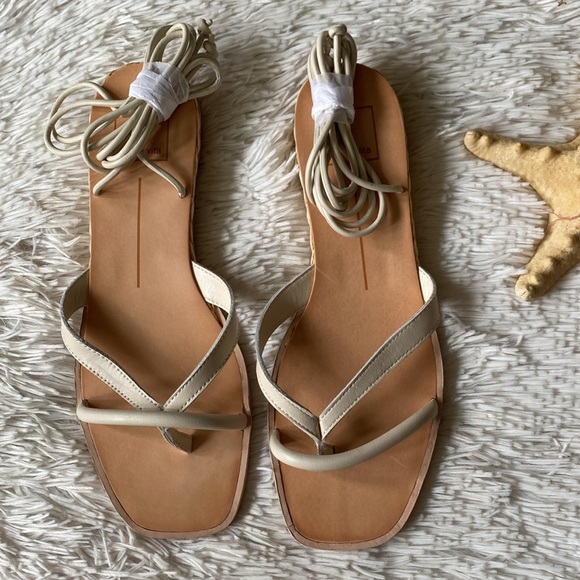 New wedge sz 7.5 heel gladiator sexy beige leather Prax thong casual sandals - Picture 3 of 9